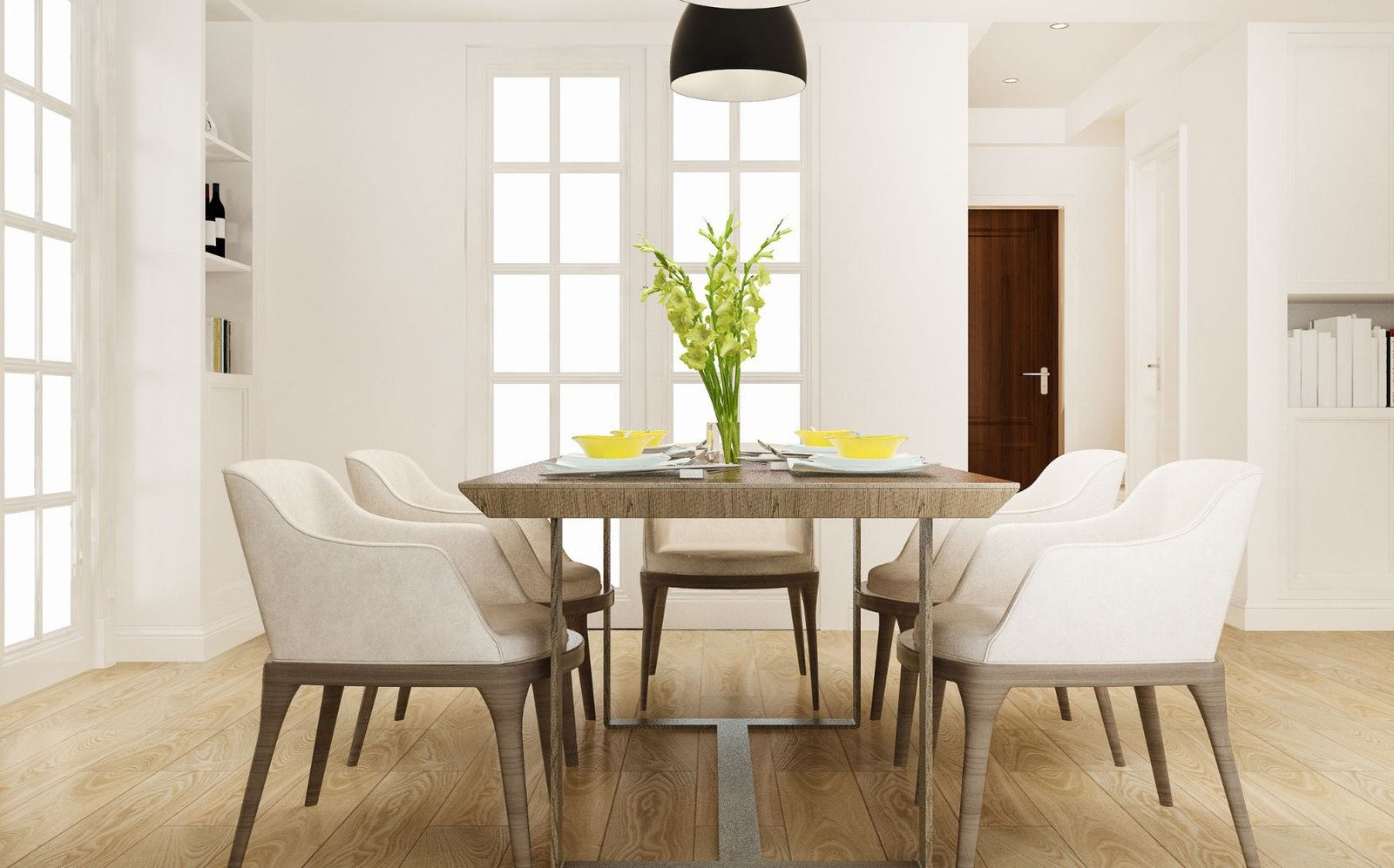 Wooden dining table with chairs